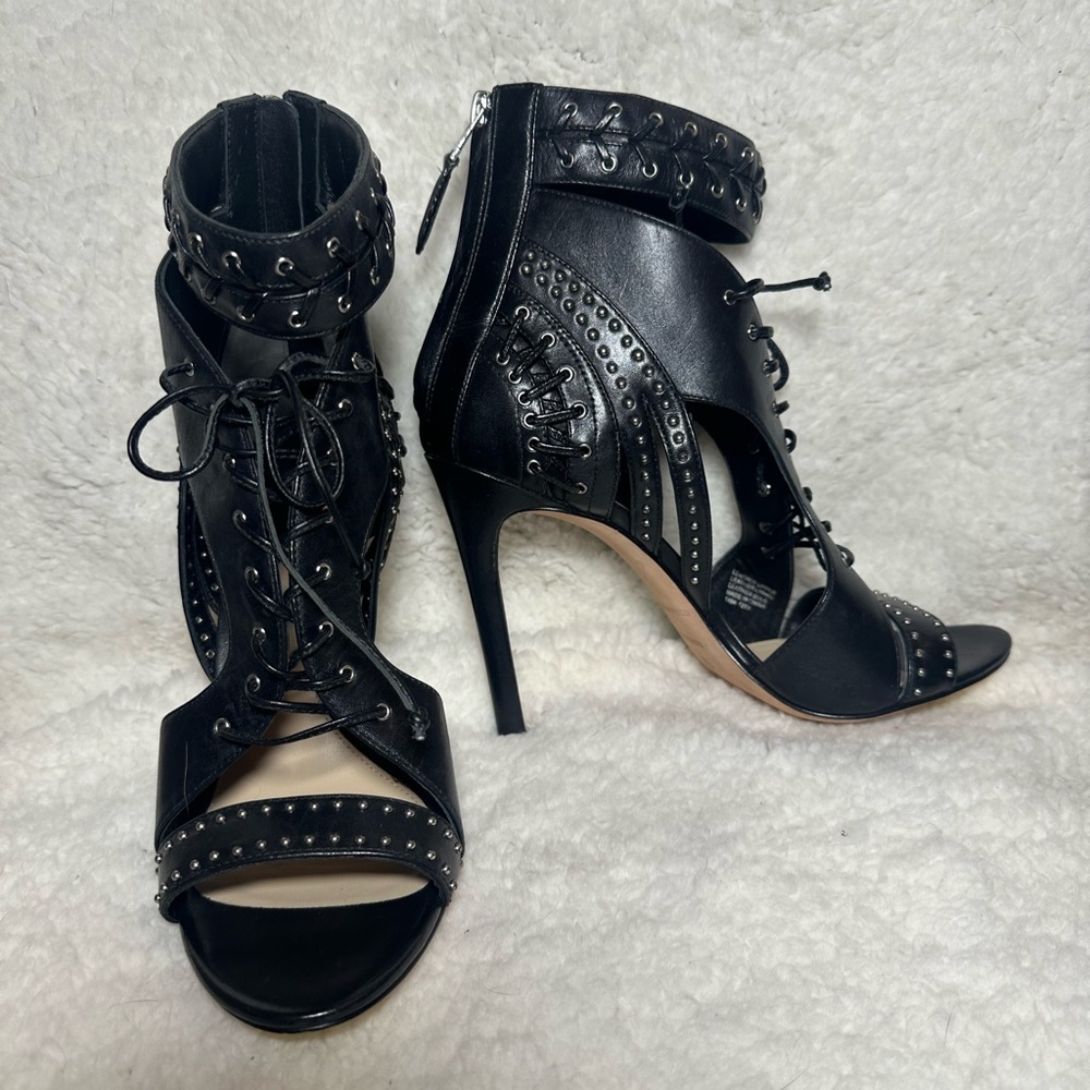 Brian Atwood Black Studded Lace-Up Heels